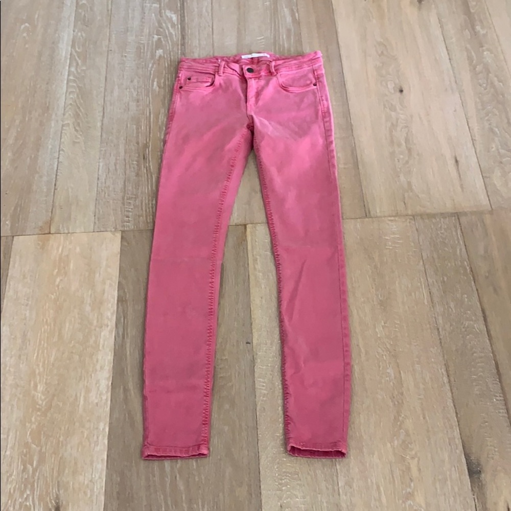 Red stretchy skinny jeans